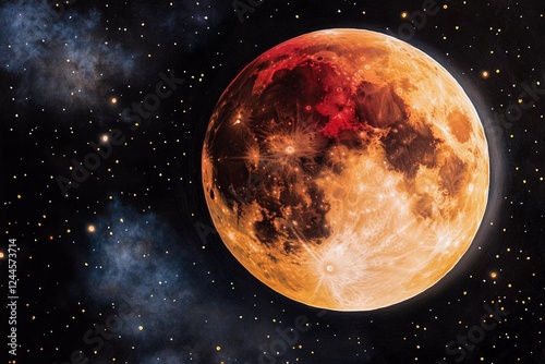 Captivating bloody Moon during full eclipse showcasing the beauty of celestial phenomena in bright night sky