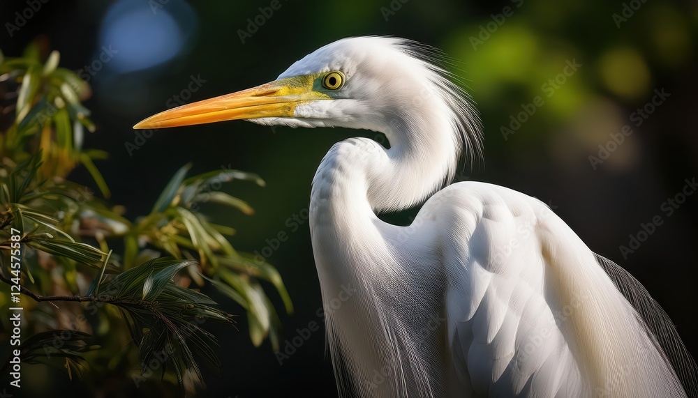 Striking Great Egret in Reeds Majestic Bird of Prey Poised Amidst Marsh Grasses at Sunrise, Capturing the Serenity and Tranquility of Wetland Scene. Striking Great Egret in Reeds Majestic Bird of Prey Poised Amidst Marsh Grasses at Sunrise, Capturing the Serenity and Tranquility of Wetland Scene.