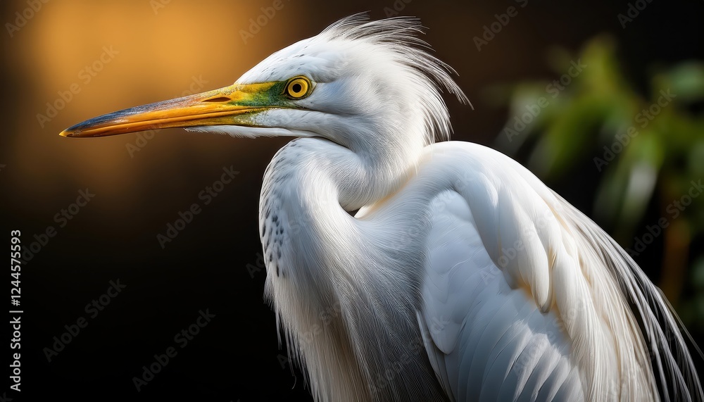 Majestic Great Egret in a Serene Wetland At Dusk, Showcasing Grace and Power with a Glistening Golden Reflection Majestic Great Egret in a Serene Wetland At Dusk, Showcasing Grace and Power with a Glistening Golden Reflection