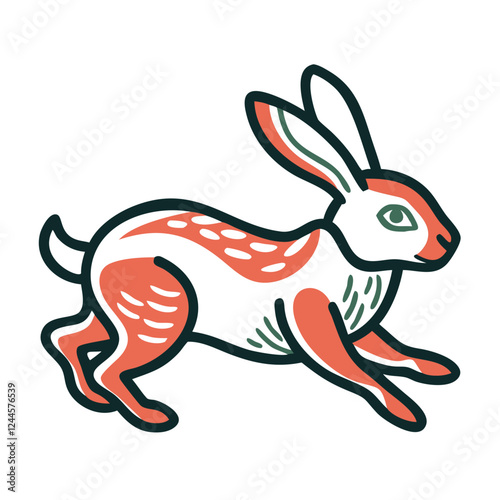 Energetic bunny icon running, Easter symbolism