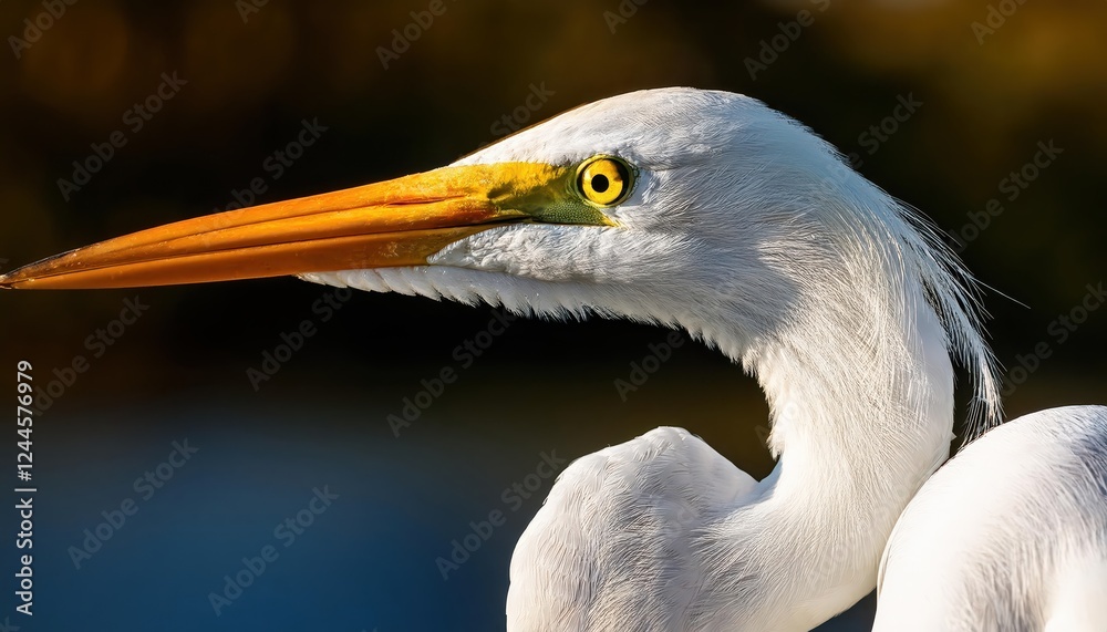 Striking Closeup of a Great White Egret in the Wild Majestic Bird with Snowwhite Plumage Against a Tropical Backdrop, Captured in the Early Morning Light. Striking Closeup of a Great White Egret in the Wild Majestic Bird with Snowwhite Plumage Against a Tropical Backdrop, Captured in the Early Morning Light.