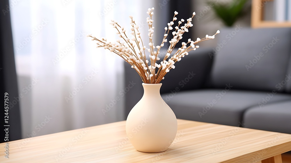 custom made wallpaper toronto digitalA minimalist vase with decorative branches on a wooden table in a cozy living room setting