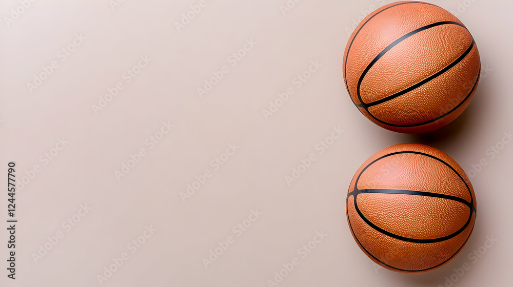 Two basketballs on beige background, space for text, sports promotion Two basketballs on beige background, space for text, sports promotion