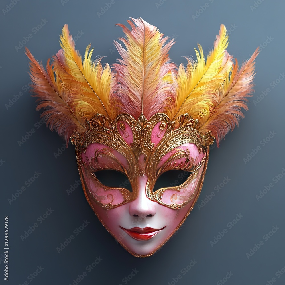 Vibrant carnival mask display art gallery digital art colorful close-up creative expression Vibrant carnival mask display art gallery digital art colorful close-up creative expression