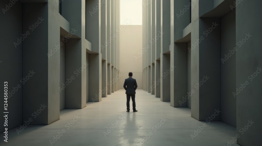 The Illusion of Choice – A Man Standing Before Identical Doors The Illusion of Choice – A Man Standing Before Identical Doors