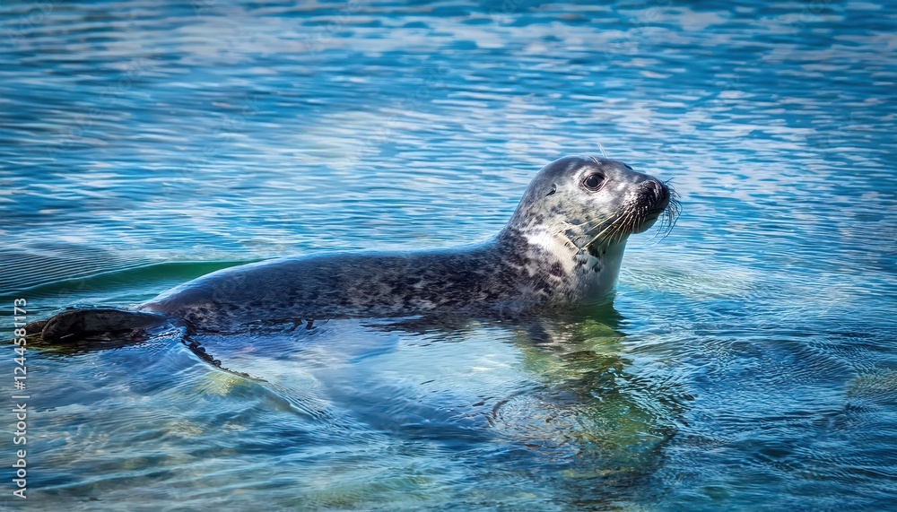 Elegant Grey Seal Swimming in the CrystalClear Waters of the Cornish Coast, Capturing the Serene and Wild Beauty of Englands Southwest Coastline. Elegant Grey Seal Swimming in the CrystalClear Waters of the Cornish Coast, Capturing the Serene and Wild Beauty of Englands Southwest Coastline.