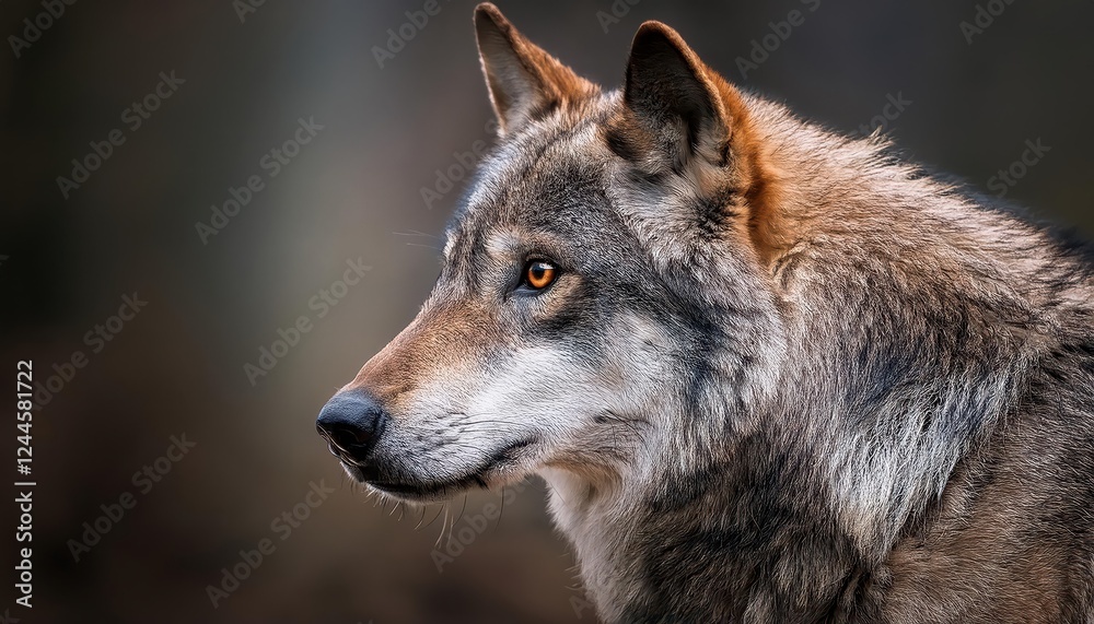 Striking Grey Wolf Portrait Canis lupus in Grayscale Majesty, Frozen in a Winter Forest Backdrop at Twilight Striking Grey Wolf Portrait Canis lupus in Grayscale Majesty, Frozen in a Winter Forest Backdrop at Twilight