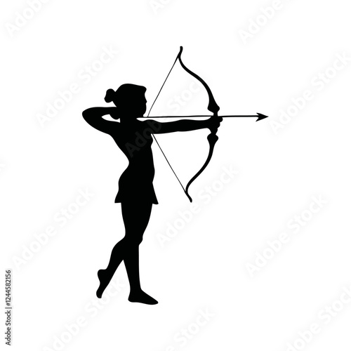 Archer Silhouette: A powerful and dynamic silhouette of a female archer, poised and focused,  ready to release an arrow. This iconic image symbolizes strength, determination.