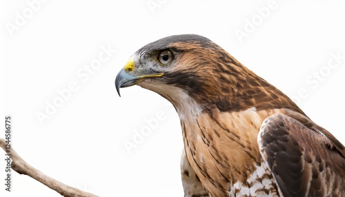 Striking Hawk Perched on Barren Branch, Against a Transparent or White Background Majestic Raptor in HighContrast Monochrome Setting, Perfect for Digital Art, Home Decor, or Design Inspiration. photo