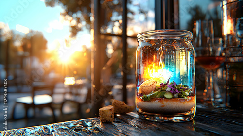 Fototapeta Naklejka Na Ścianę i Meble -  Sunset Dinner Jarred Appetizer on Patio