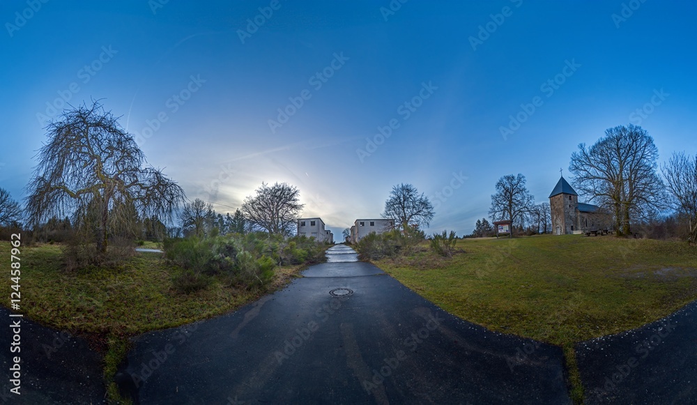 Abandoned village of Wollseifen at dusk with dramatic sky and historic ruins Abandoned village of Wollseifen at dusk with dramatic sky and historic ruins