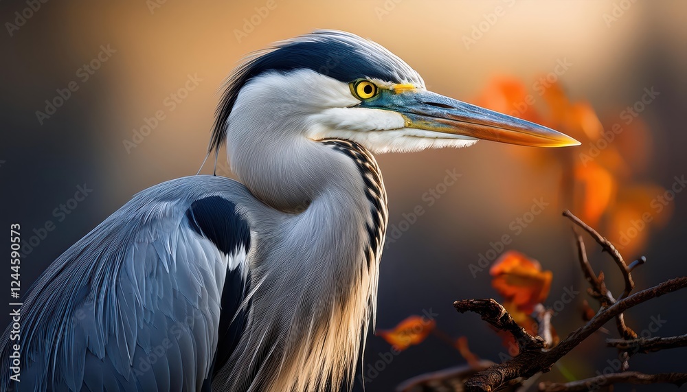 Striking Heron in a Serene Wetland Sunset, Feathers Glowing against a Palette of Deep Oranges and Purples at Dusk. Striking Heron in a Serene Wetland Sunset, Feathers Glowing against a Palette of Deep Oranges and Purples at Dusk.