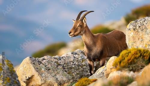 Majestic Iberian Ibex Roaming Free amidst the Spectacular Rock Formations of El Torcal de Antequera Nature Reserve, Showcasing the Wild Beauty and Diversity of Spains Flora and Fauna. photo