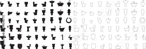 Silhouette set of Toilet and Bathroom Icon vector art illustration, Toilet vector shape, Bathroom icon shape with white background