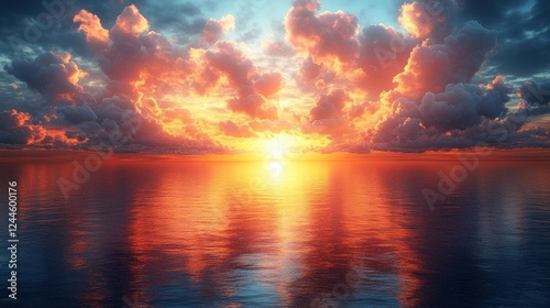 Fiery Sunset Over Calm Ocean