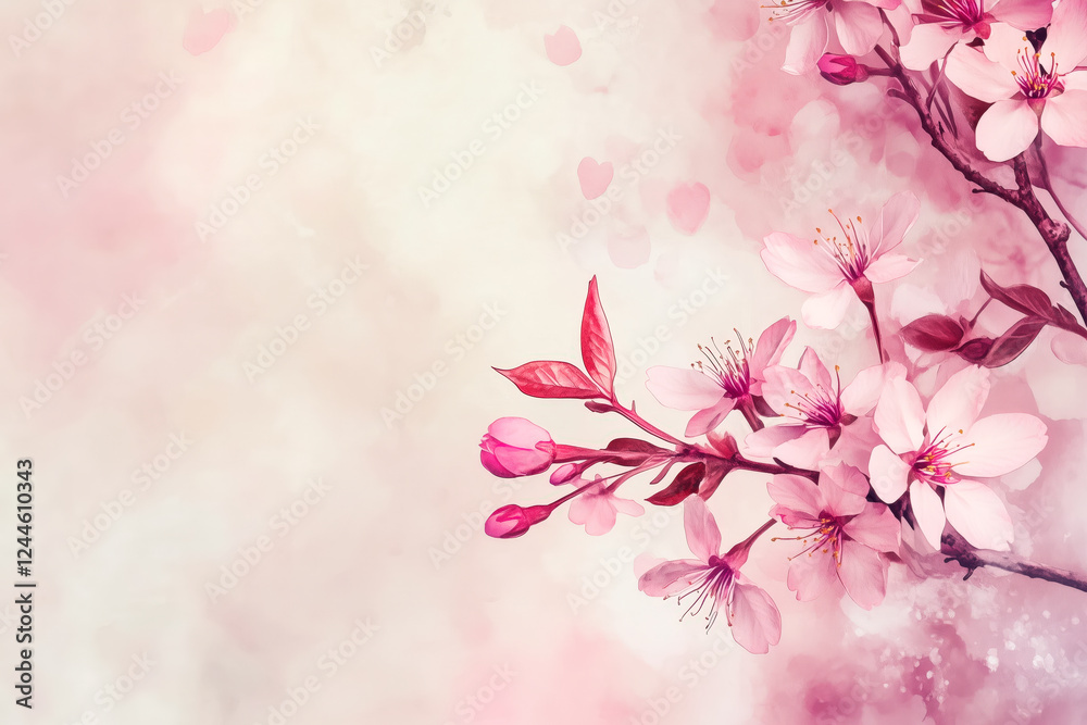 Fototapeta premium cherry blossoms in a delicate watercolor-style artistic illustration, copy space