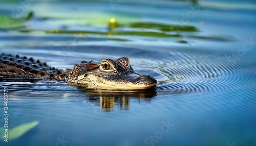 Slowmoving Juvenile Alligator Amidst Floridas Tranquil Lake, Capturing a Serene Moment in Natures Wilderness