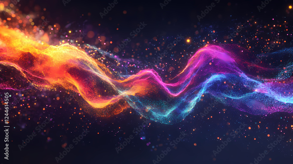 Obraz premium Surreal sound wave with flowing rainbow colors, soft glowing edges, isolated on a dark background, futuristic and imaginative, music-inspired art. Music-Inspired Art. Illustration