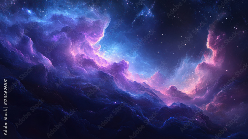 A mesmerizing sky filled with billowing clouds, infused with shades of magenta, violet A mesmerizing sky filled with billowing clouds, infused with shades of magenta, violet