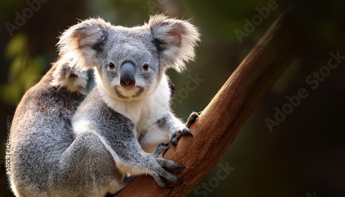 Endearing Group of Koalas Perched on a Branch amidst the Lush Aussie Outback, Capturing the Serene Scenery of Australia at Daybreak.