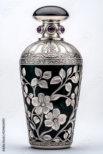 Wallpaper Mural Crystal ornate perfume bottle with art nouveau floral engravings and gemstone stopper isolated on white background Torontodigital.ca