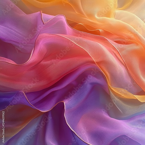 Flowing colorful silk fabric studio textile image soft light close-up elegance and texture photo