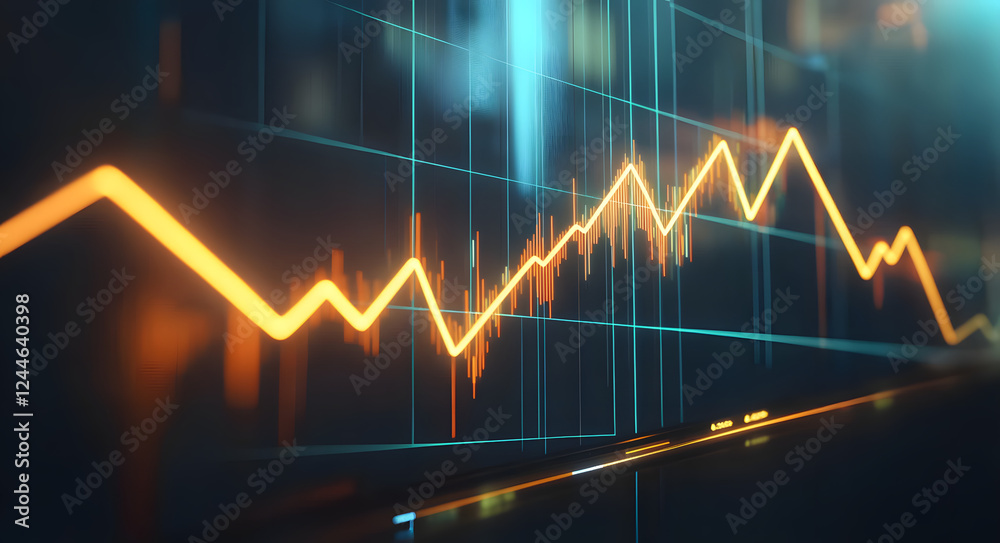 Naklejka premium Rising line graph with glowing arrows indicates financial growth and positive trends