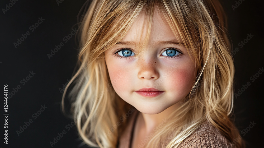 Closeup of a beautiful little toddler girl with blonde hair and blue eyes, female preschool child looking at the camera and smiling. Closeup of a beautiful little toddler girl with blonde hair and blue eyes, female preschool child looking at the camera and smiling.