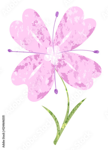 Pink flower in flat style with trendy grainy texture