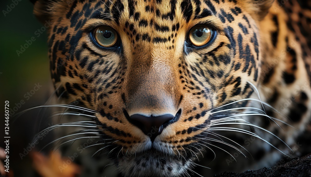 Naklejka premium Vivid Leopard Stalking through Moonlit Savannah, Majestic Creature in Shadowy Silhouette, Captured at Twilight on African Plains.