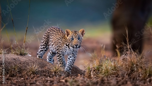 Striking Leopard in the Wild Sri Lankas Majestic Big Cat Roaming Through the Lush Greenery of the Tropical Forest at Sunset photo