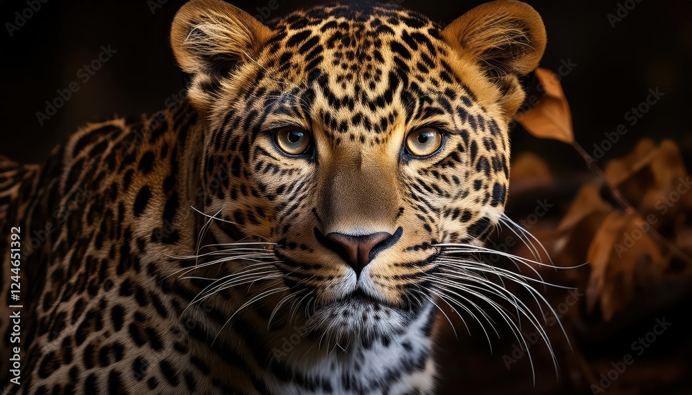 Obraz premium Majestic Leopard Lounging in the Golden Hues of the Serengeti Savannah, Embracing the Warmth of the African Sun, with Vibrant Grasslands Stretching as Far as the Eye Can See.