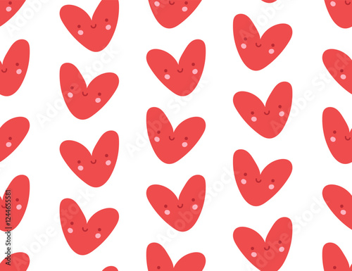 Seamless pattern with cute hearts. Cute simple red heart. Vector illustration for sticker, patch, phone case, poster, t-shirt, mug and other design.