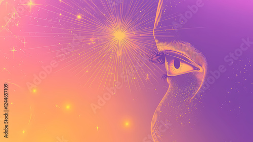 Gradient background with celestial motifs and shimmering stars, evoking a sense of magic and wonder in your presentation theme. Astral Projection Themes. Illustration photo