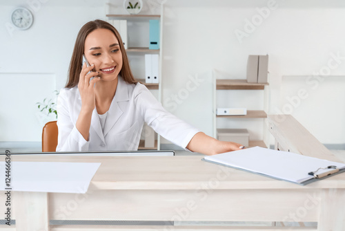 Female receptionist talking...