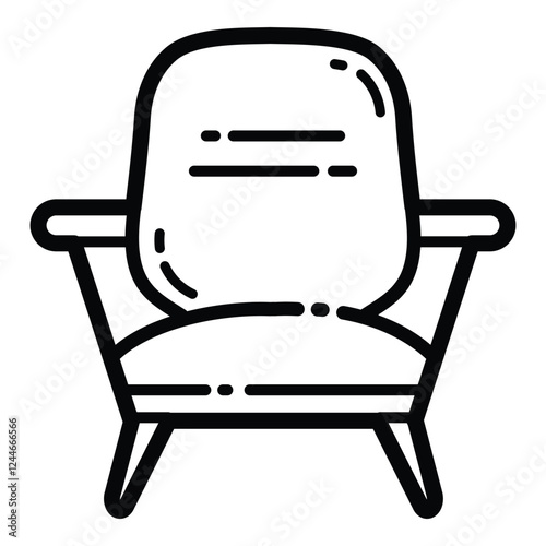 Comfortable Armchair Furniture Outline Icon Isolated On White Background