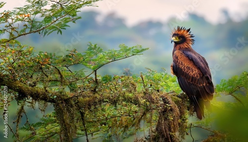 Majestic Longcrested Eagle Soaring over the Savannah Plains A Vivid Portrait of the African Bird of Prey against the Backdrop of Africas Breathtaking Scenery photo