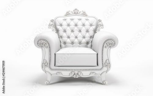 Isolated silver armchair. Vintage silver classic chair on a white background. White throne