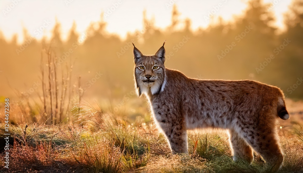 Stealthy Lynx Stalking Prey amidst a Frosty Morn, SnowCovered Forest, Capturing the Serene and Mystical Ambiance of an Alpine Winter Morning Stealthy Lynx Stalking Prey amidst a Frosty Morn, SnowCovered Forest, Capturing the Serene and Mystical Ambiance of an Alpine Winter Morning