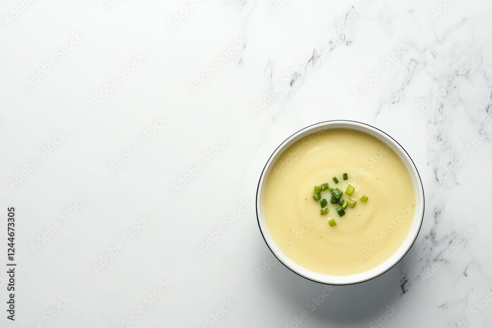 Bowl of creamy soup with green onions on top Bowl of creamy soup with green onions on top