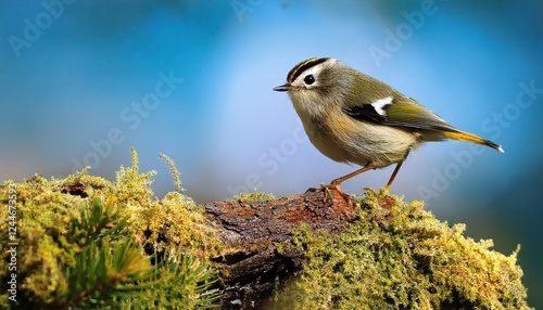 Vibrant and Elusive Madeira Firecrest Regulus madeirensis in Its Natural Habitat A Tiny Endemic Bird Captured at Twilight on the picturesque Island of Madeira photo