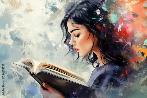young woman reading a book