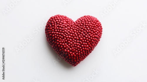 A vibrant red heart made of candy sprinkles, symbolizing love and sweetness on a clean white background.