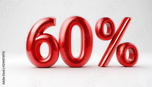 60 Percent Off Sale. 60% percent of. Special offer discount. red number 60% 3d rendering. sign for marketing, sales, discounts, promotions, financial, business, banner. 3d number