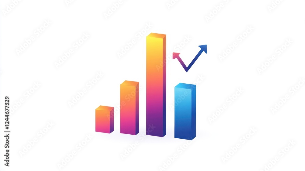 Rising bar chart graph, growth, progress, success, business, white background, infographic Rising bar chart graph, growth, progress, success, business, white background, infographic