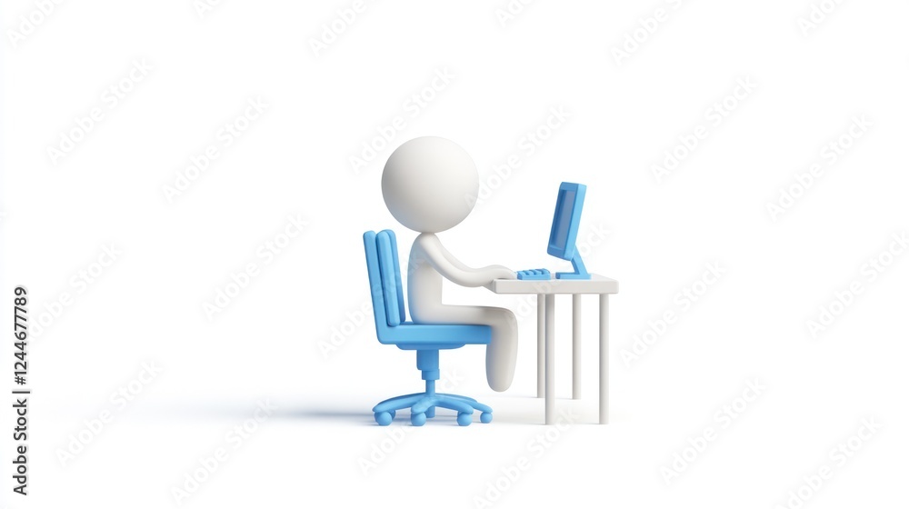 Person working computer desk office white background Person working computer desk office white background
