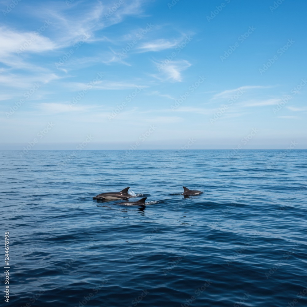 Naklejka premium Celebrating dolphin awareness month with playful dolphins in tranquil ocean scene
