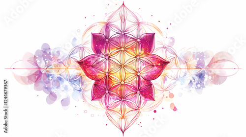 Sacred geometry featuring a lotus flower and mandala ornament/pattern. esoteric symbol of the flower of life, isolated on a white background in a vector illustration. Esoteric Geometry. Illustration photo