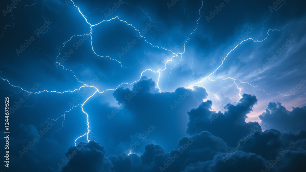 Fototapeta premium Dramatic Lightning Storm Cloudscape background