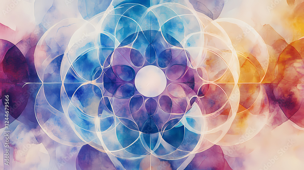 Sacred geometry patterns, fantasy, symmetrical, watercolor, emphasizing spiritual significance. Esoteric Geometry. Illustration Sacred geometry patterns, fantasy, symmetrical, watercolor, emphasizing spiritual significance. Esoteric Geometry. Illustration